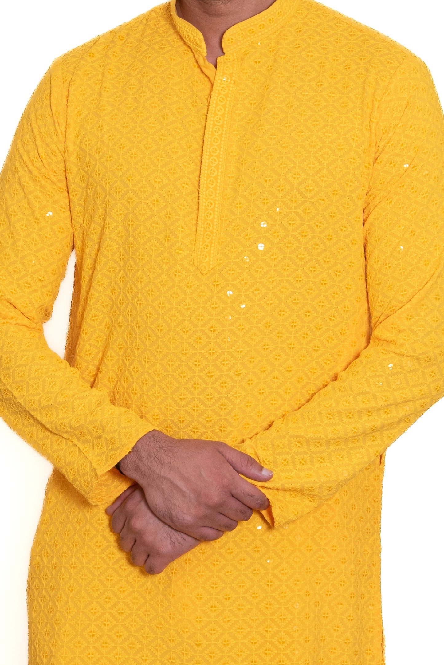 Yellow Chikenkari Sequined Kurta